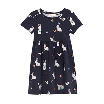 Girls' navy bunny print dress